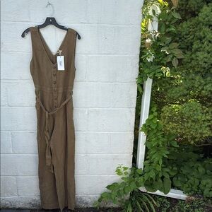 Faherty Brown Utility Jumpsuit with Adjustable Straps